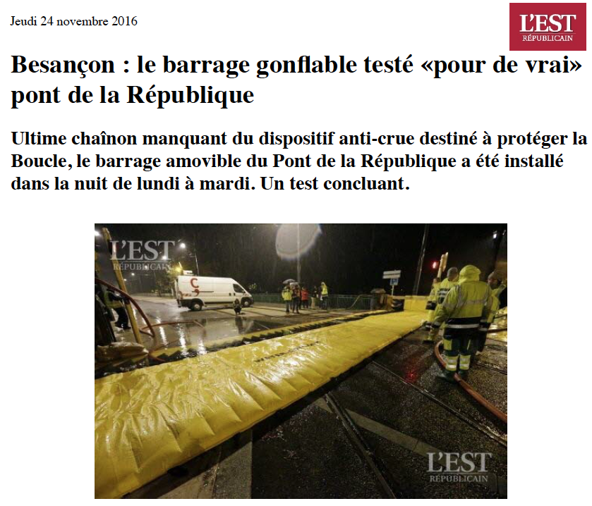 L'Est Républicain : protection inondation de Besançon